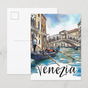 Venezia Italy Watercolor Painting Travel Postcard