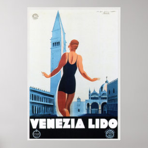 VENEZIA LIDO Italy Holiday Travel Vintage Italian Poster