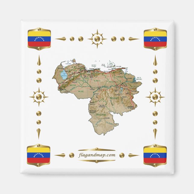 Venezuela Carte + drapeaux Magnet (Devant)
