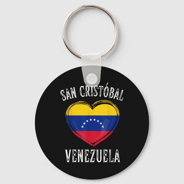 Venezuela Flag Heart San Cristobal City  Keychain (Front)