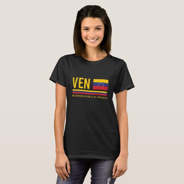 Venezuela Flag & ISO Code Alpha 3 Design T-Shirt (Front Full)