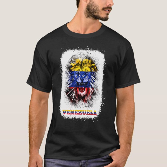 Venezuela Flag With Lion Face Venezuelan Pride Des T-Shirt (Front)