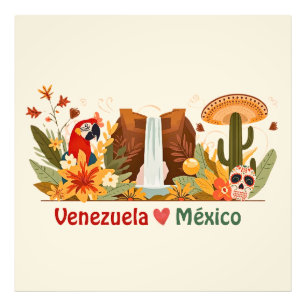 Venezuela ❤️ Mexico Latin Love and Spanish Pride Photo Print