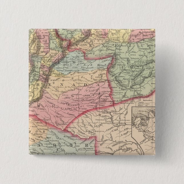 Venezuela, New Grenada and Equador 2 Inch Square Button (Front)