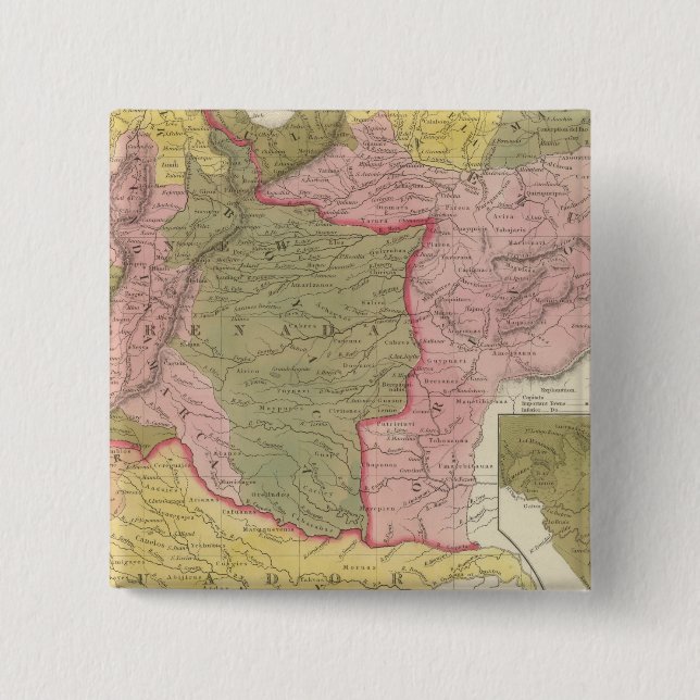 Venezuela, New Grenada and Equador 2 Inch Square Button (Front)
