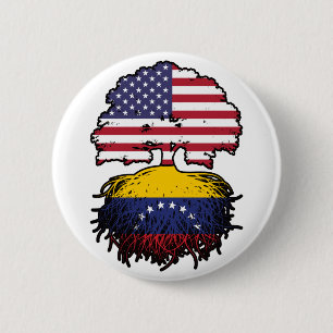 Venezuela Venezuelan American USA Tree Roots Flag 2 Inch Round Button