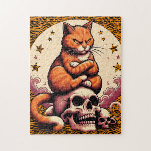Vengeful Orange Cat, Skulls and Moon Jigsaw Puzzle