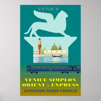 Venice and the Orient Express travel poster