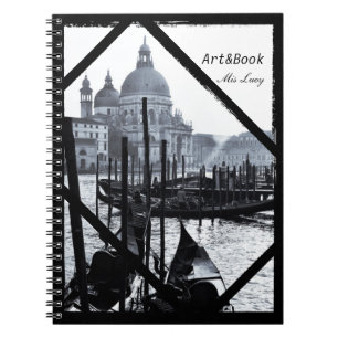 Venice, Architecture, Gondolas in BW (Notebook) Notebook
