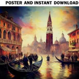 Venice at Sunset with Gondolas on Grand Canal   Poster
