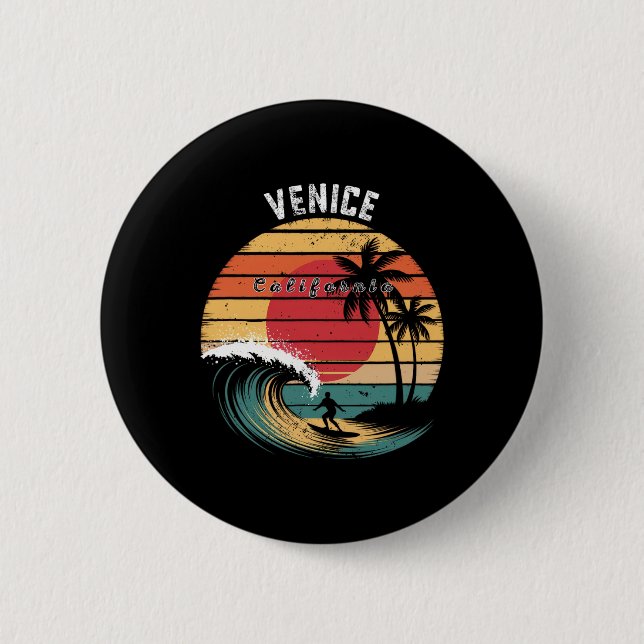 Venice Beach California Beach Surfing  2 Inch Round Button (Front)