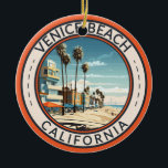 Venice Beach California Boardwalk Travel Art Retro Ceramic Ornament<br><div class="desc">Venice Beach in a vector art style. Venice Beach,  California,  is an iconic Southern California destination known for its eclectic boardwalk,  vibrant street art,  and lively atmosphere. Located in Los Angeles,  it's a hub of creativity and beachfront fun,  attracting visitors from all over the world.</div>