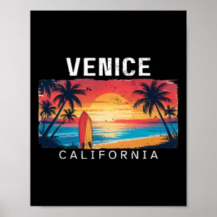 Venice Beach California Men Women Surfing  Poster