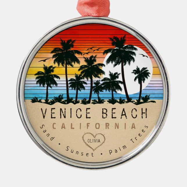 Venice Beach California Retro Palm trees Souvenir Metal Ornament (Front)