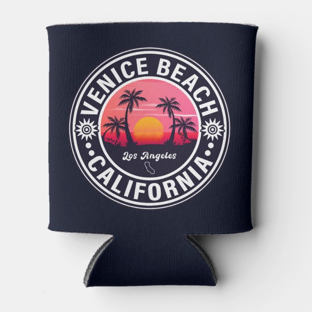 Venice Beach California Retro Sunset Souvenirs 60s Can Cooler (Front)