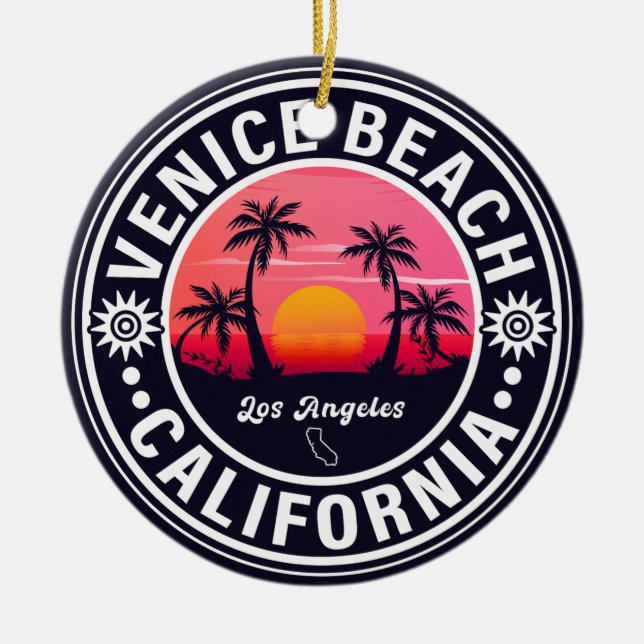 Venice Beach California Retro Sunset Souvenirs 60s Ceramic Ornament (Front)