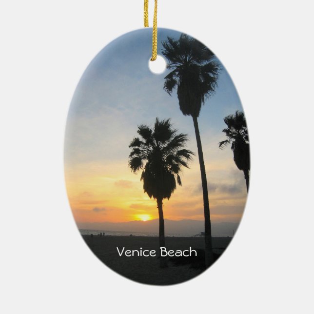 Venice Beach California Sunset Souvenir Ceramic Ornament (Back)