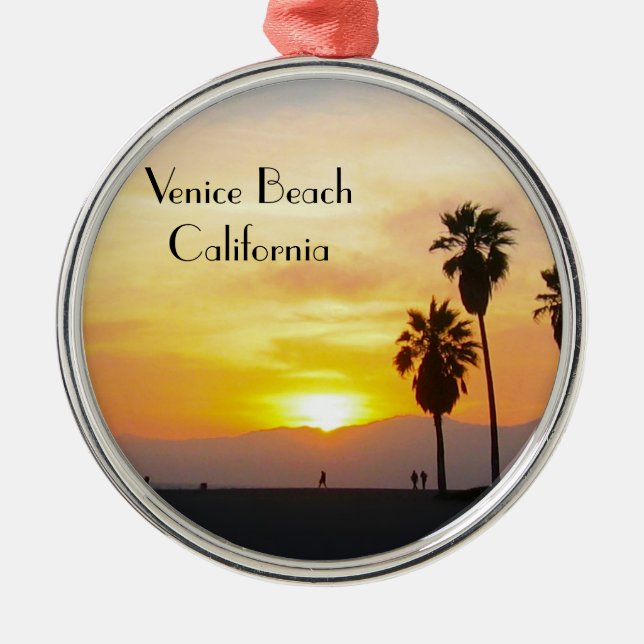 Venice Beach California Sunset Souvenir Metal Ornament (Front)