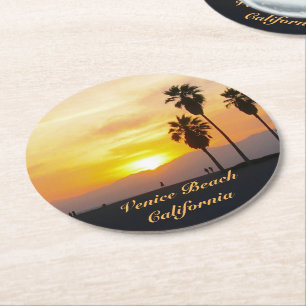 Venice Beach California Sunset Souvenir Round Pape Paper Coaster