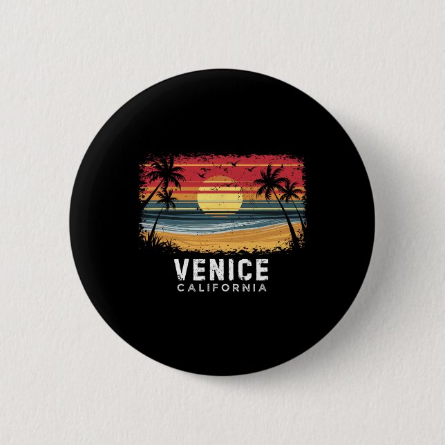 Venice Beach California Surfboard Beach  2 Inch Round Button (Front)