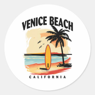 Venice Beach California Surfboard Surfing Men Wome Classic Round Sticker