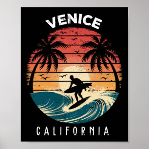 Venice Beach California Surfboard Waves Beach  Poster