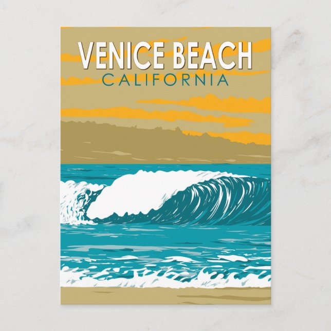 Venice Beach California Travel Art Vintage Postcard (Front)