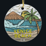 Venice Beach California Vintage Ceramic Ornament<br><div class="desc">Venice Beach hand drawn illustration with mountains and ocean waves in the background. Perfect for anyone who loves to visit Venice Beach.</div>