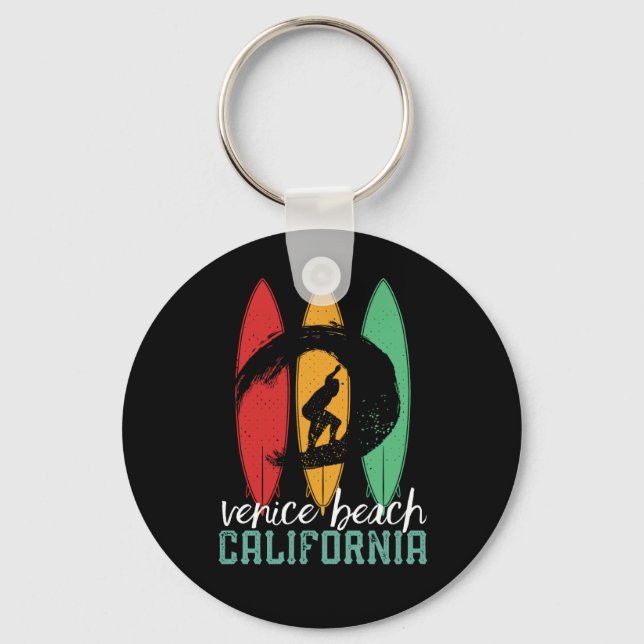 Venice Beach California Vintage Retro Surfing Keychain (Front)