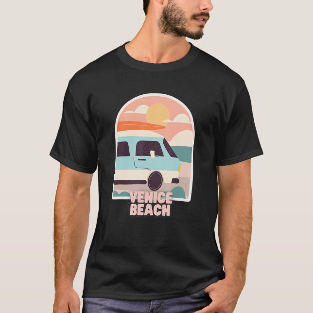 Venice Beach Retro Pastel Colours Sun & Surfing Va T-Shirt (Front)