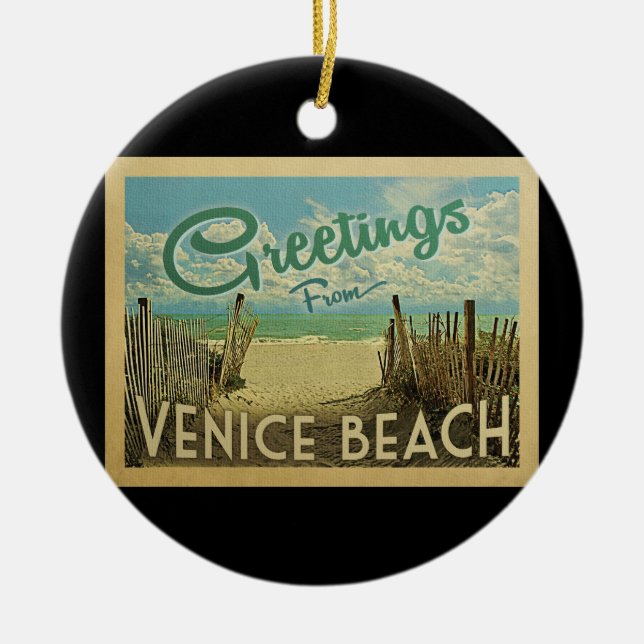 Venice Beach Vintage Travel Ceramic Ornament (Front)