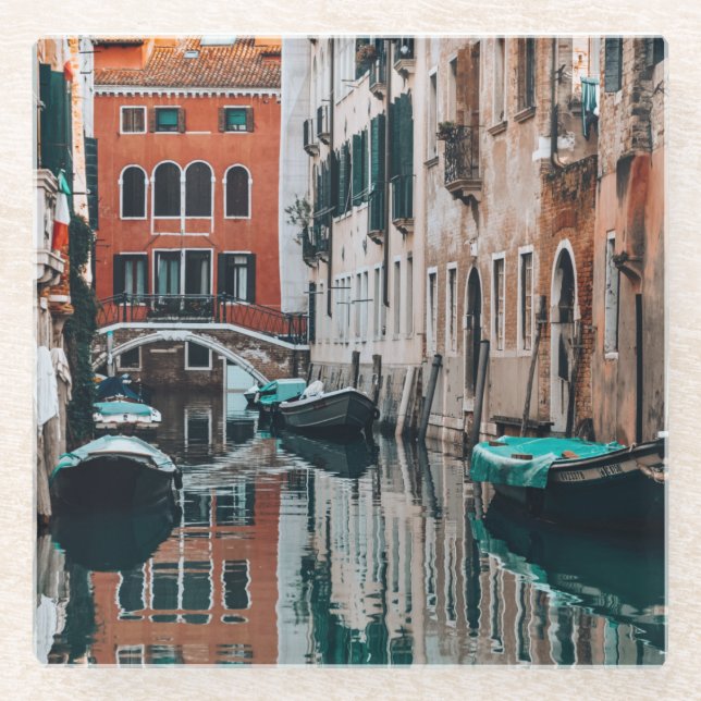 Venice Boats            Glass Coaster (Front)
