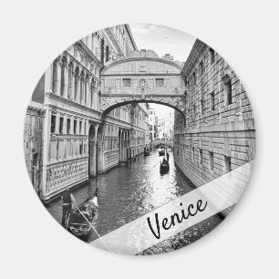 Venice Bridge of Sighs black white with gondolier Magnet