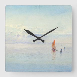 Venice Burr Fine Art Watercolor Seascape Sky Blue Square Wall Clock