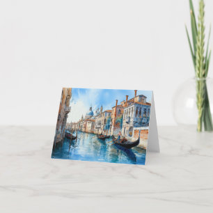 Venice Canal and Gondola Watercolour Painting.  Card