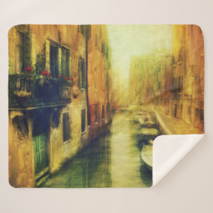 Venice Canal Balcony Painting Sherpa Blanket