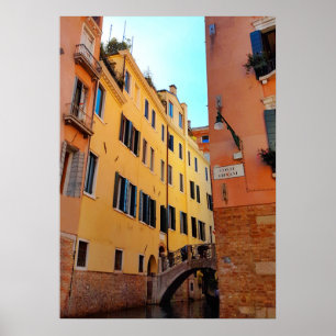 Venice Canal Bridge Brick Wall Architecture Poster