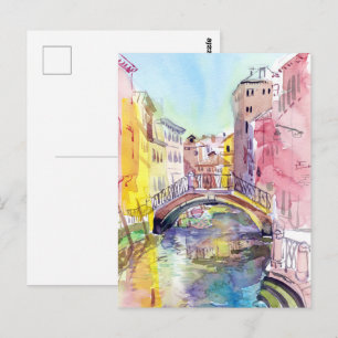 Venice Canal Bridge in Pink and Yellow Postcard