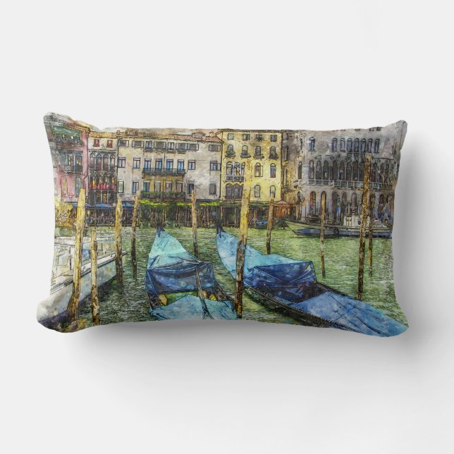 Venice Canal Gondolas Lumbar Pillow (Front)