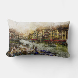 Venice Canal Scene Lumbar Pillow