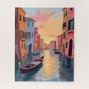 Venice Canal Sunset Gondola Watercolor Travel Jigsaw Puzzle