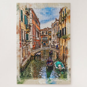 Venice canal with houses and gondola. Italy. Jigsaw Puzzle