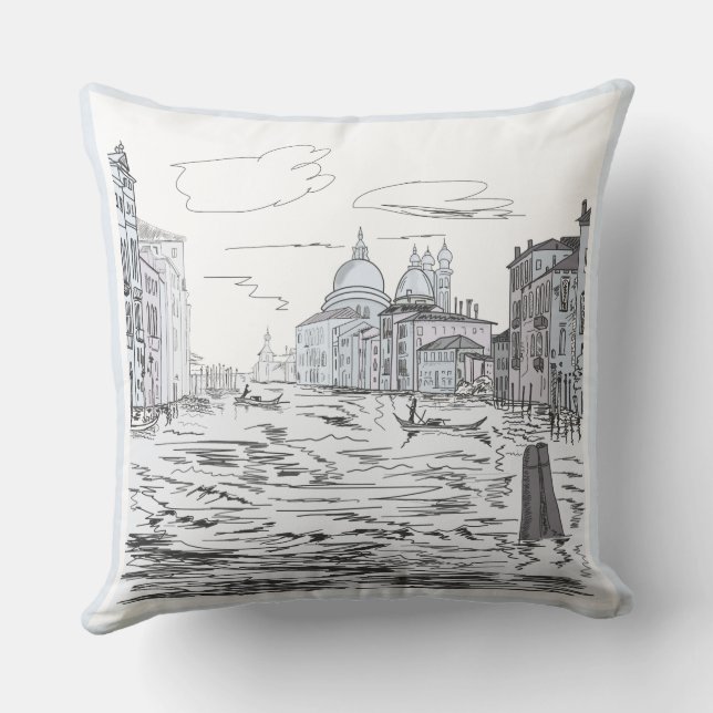 Venice City on the Water Ships Buildings Throw Pillow (Back)