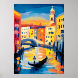 Venice Fauvist Cityscape – Gondola Canal Colourful Poster