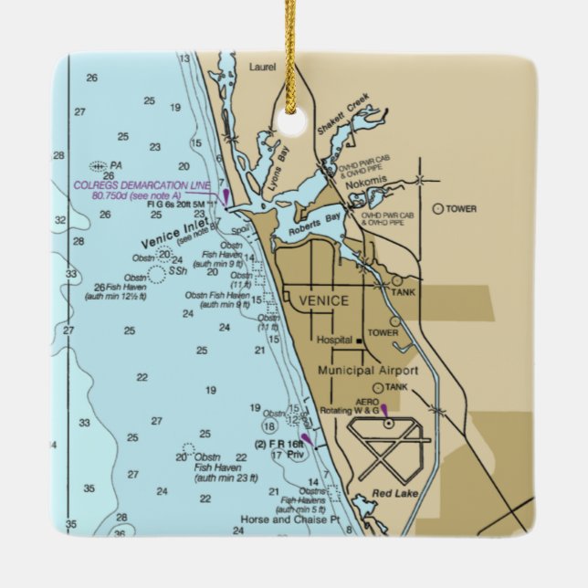 Venice Florida Chart Ceramic Ornament (Back)