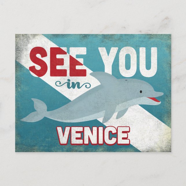 Venice Florida Dolphin - Retro Vintage Travel Postcard (Front)