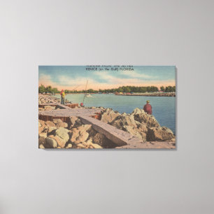 Venice, Florida - Fishing Scene on the Jetties Canvas Print