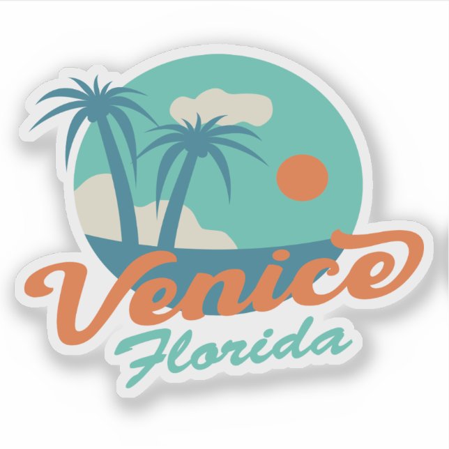 Venice Florida Retro Style Palm Trees and Beach (Front)