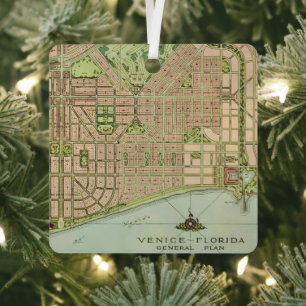 Venice Florida Vintage Map Metal Ornament