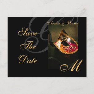 Venice Gold Masquerade Mask Save The Date Postcard